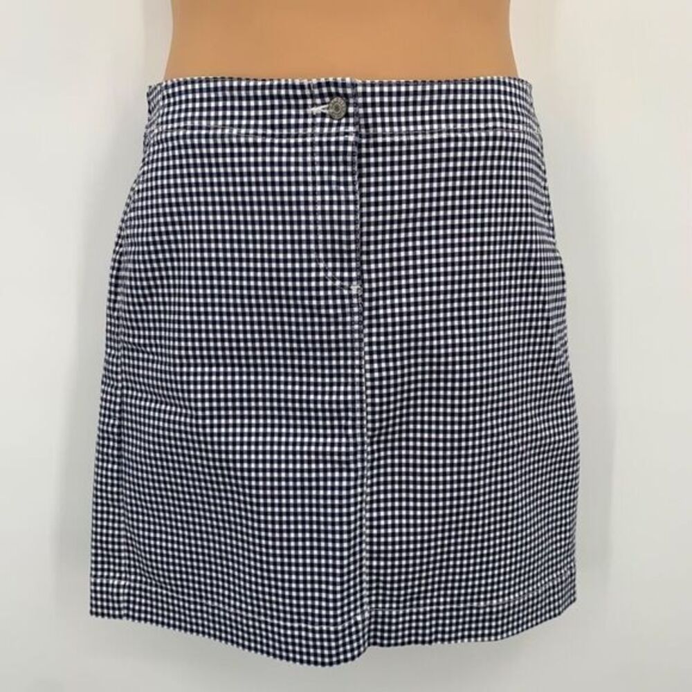 Talbots Blue‎ & White Gingham Flat Front Stretch Women's Denim Skirt Size 10 P